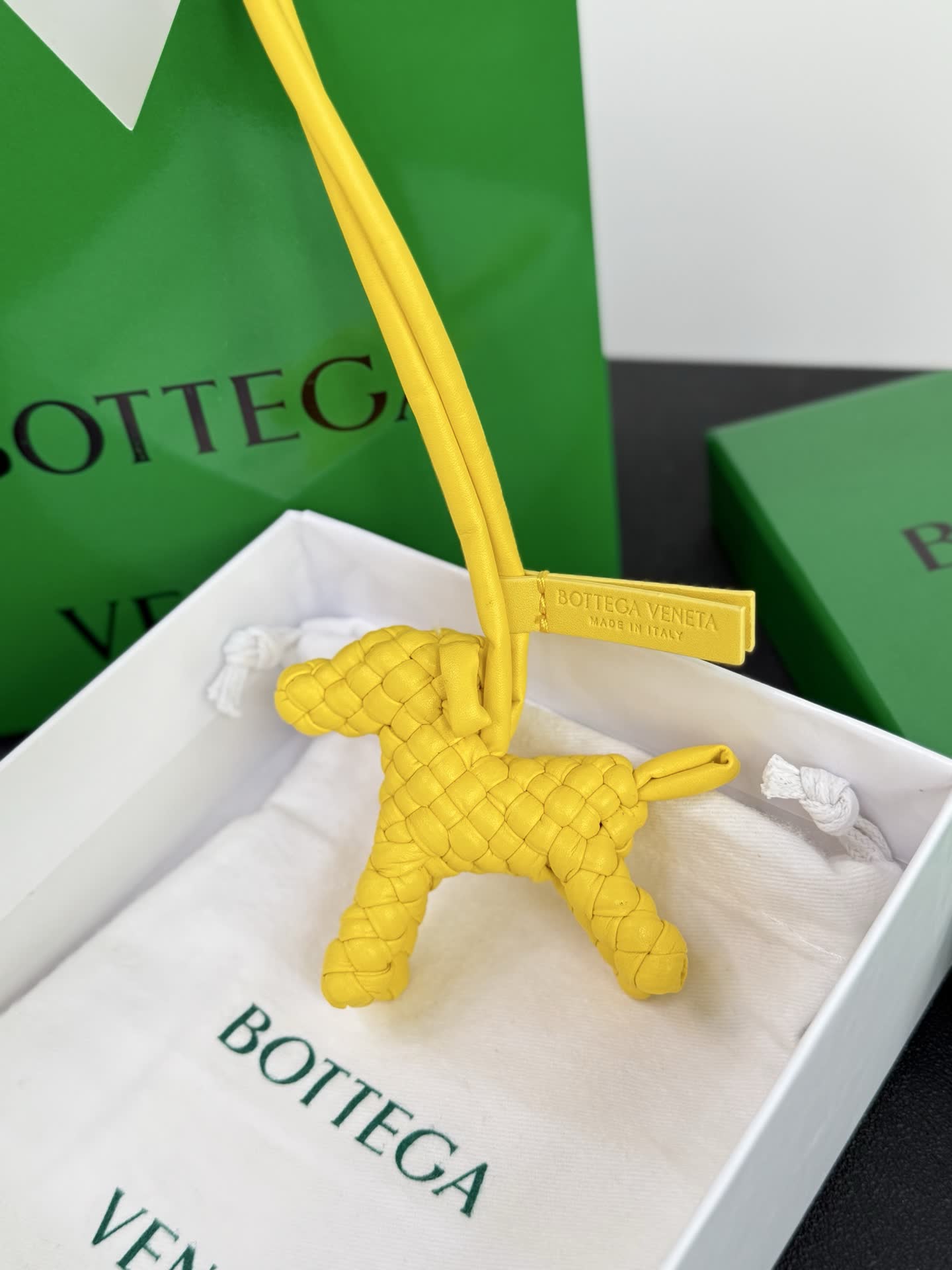 Bottega Veneta Yellow Quilted Dog Charm